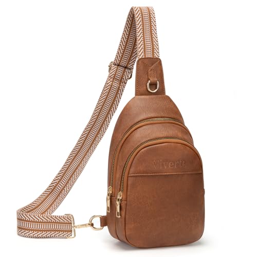 Viverte Bolsa tiracolo feminina pequena de couro, pochete transversal para mulheres, Marrom, Medium