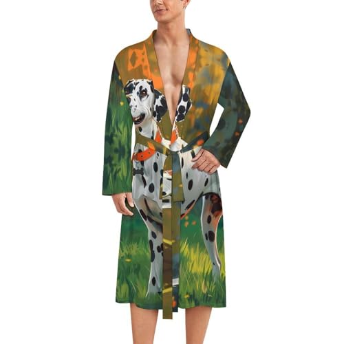 Dalmatian Dog Painting Funny Men's Robe Soft Lightweight Bathrobe Long-sleeve Spa Robes