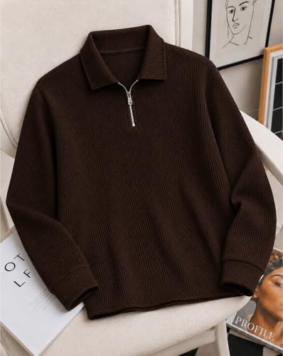 Image of AUSK Men's Waffle Knit Textured Full Sleeve Polo T-Shirt | Cotton Blend Regular Fit Zip Polo Neck Solid Smart Casual T Shirt for Men | Casual Wear, Travel & Weekend Wear Tshirt for Men