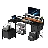Devoko Scrivania Angolare Ribaltabile Ergonomica con Armadietto, 2 Presa di Corrente, 2 Porte USB, Luci LED e Ganci, Ideale per Ufficio Domestico e Gaming,139 x 120 cm, Nero