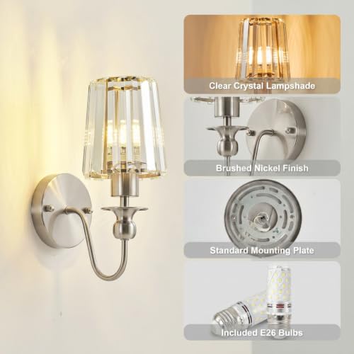Image of KARTOOSH Hardwired Crystal Wall Sconces Set of 2