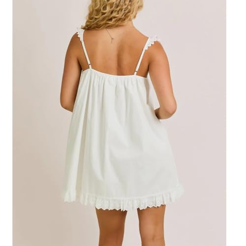 Image of Women Y2K Babydoll Mini Dress Cute Bow Lace Trim Pleated Ruffle Short Sundress Casual Party Vacation One Pieces