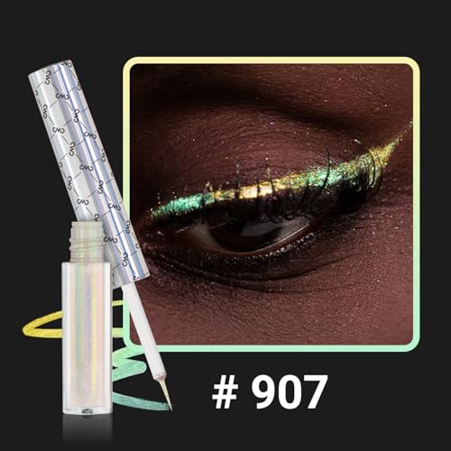 Image of CHARMACY Chameleon Liquid Eyeliner, Intense Color Shifting, Waterproof Eye liner Gold Glitter Eyeliner, High Pigmented, Smudge Proof Formula,Ultra-Fine Tip,PALE YELLOW GOLD 907