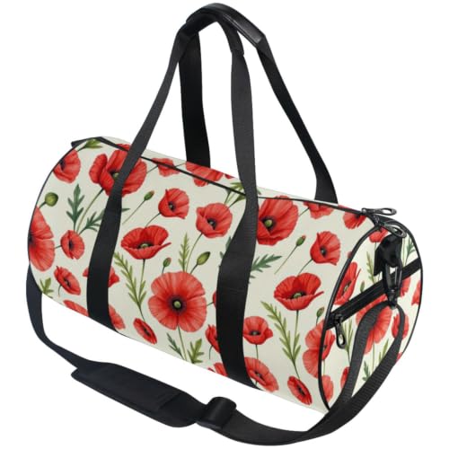 Bolsa de hombro de entrenamiento con correa ajustable, diseño exclusivo de amapolas rojas
