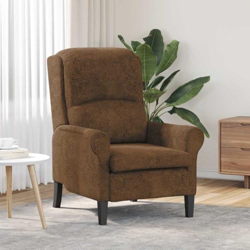Runheo Sessel Braun 76x94x102 cm, Kunstleder Holzwerkstoff, Ergonomischer Loungesessel für Wohnzimmer, Schlafzimmer, Büro, Bequemer Lesesessel für Erwachsene