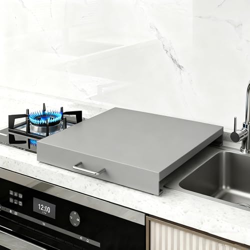 Gas Cooker Covers Tops Multiple Top Cover Board Carbon Steel Large Stove Cover for Compact Kitchens, Prep Areas and Apartments(Grey,L11.81xW15.75xH1.97IN)