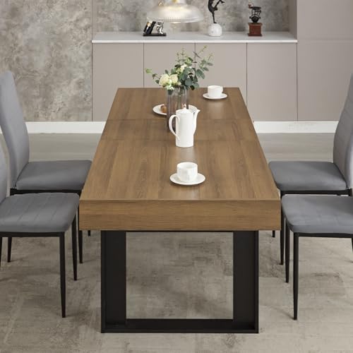 Image of 63-79 Inch Extendable Dining Table, Wooden Rectangle Kitchen Table for 6-8