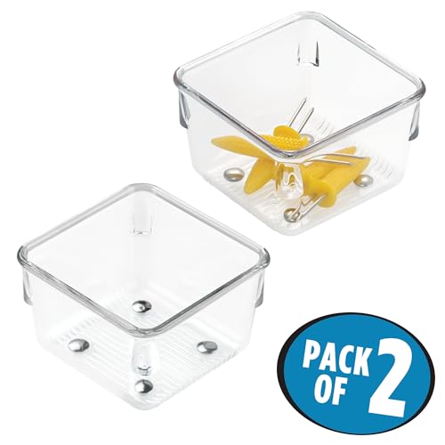Image of InterDesign Linus Kitchen Drawer Organizer for Utensils, Tools, Gadgets - Set of 2, 3 inch x 3 inch x 2 inch, Clear | Storage Container, For Vanity, Bathroom, Kitchen Drawers