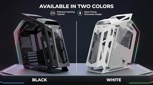 Image of Raptor Sentinel Open Frame Gaming PC Cabinet with 3 RGB Fans Included (Black /White) | mATX & Mini-ITX Support | Tempered Glass Panels | High Airflow Mid Tower Case for Gaming Builds