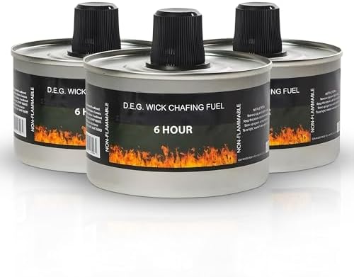 We Can Source It Ltd - Set of 6 Chafing Fuel Cans - 6 Hour Burn, Non-Flammable Liquid Wick Fuel - Safe, Re-Lightable, Cool-Touch Cans for Bain Maries, Chafing Dishes, Buffets & Catering Events