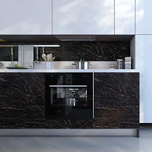 Image of NAREVAL Black Marble Wallpaper Peel and Stick Countertops Waterproof, Anti-Mold, Self-Adhesive Wall Sticker Backsplash Marble Wall Paper (Black Marble K10 60*200 Cm)