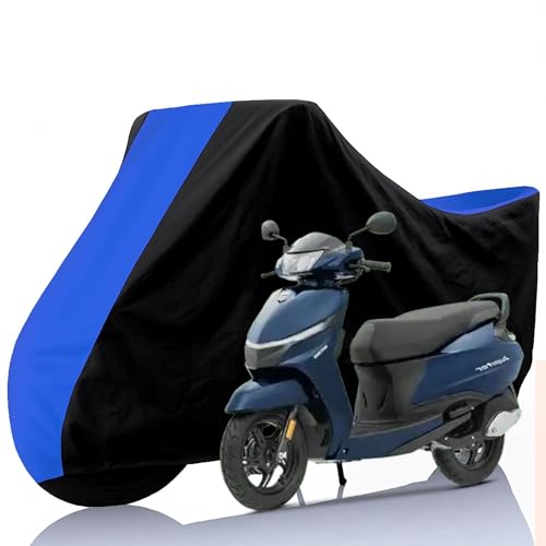 Image of All Weather Protection Two Wheeler Cover for TVS Jupiter 125, Scooter & Scooty | Anti Dust, 100% Water Resistance, Heat Resistant, UV Proof - Triple Stitched | (Black Top Royal Blue)