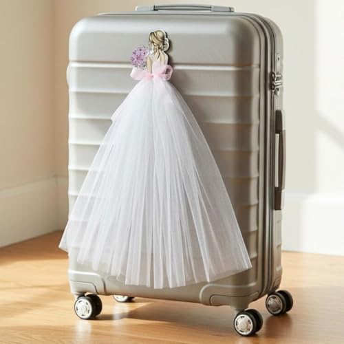 Image of SATYAM KRAFT 2 Pcs Bride Gown Style Decorative Attachment for Small Bags | Net Gown Doll Design for Suitcase Decor, Trousseau Packing, Wedding Decor, Engagement & Gift Wrapping (White)