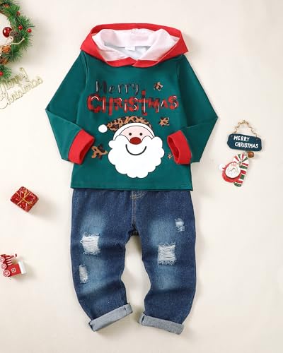 Image of Toddler Boy Clothes Baby Boy Outfit Letter Prints Hoodies Top Ripped Jeans Cute Boys Clothing Set Fall Winter