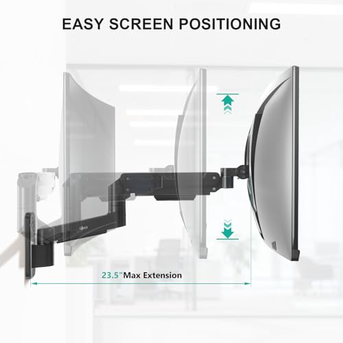 Image of WALI Monitor Wall Mount for 13-49 Inch Ultrawide Screens, Heavy Duty Single Monitor Mount Holds up to 44 lbs, Adjustable Wall Mount Monitor Arm, 75 /100mm VESA Mount (GSWM001-P), Black