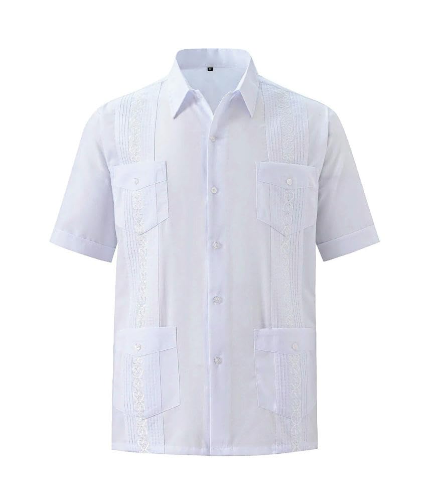 ZBDP - Camicia da uomo a maniche lunghe, con bottoni, ricamo, tradizionale, casual, con quattro tasche