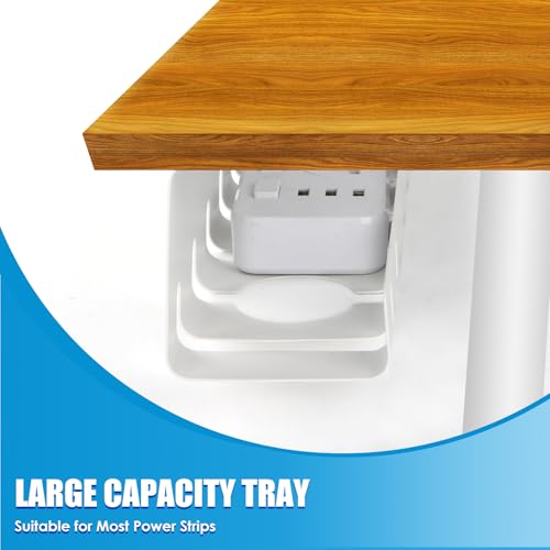 Under Desk Cable Management, 2 Pack 17\" Cable Tray Organizer, No Drill or Screw Mount, Standing Desk Cable Management, Cord Organizer, White