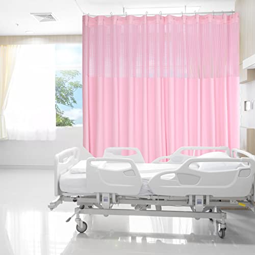 SanBouSi Room Divider Curtain 12ft x 8ft, Hospital Curtain Hanging Medical Privacy Room Divider Cubicle Curtains Semi Sheer Separator Curtains for Hospital, Medical Clinic, Lab (Pink)