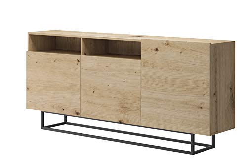 Preisvergleich Produktbild Furniture24 Kommode Enjoy EK180, Schrank, Wohnzimmerschrank, Anrichte, Mehrzweckschrank, Sideboard mit 3 Türen (Artisan Eiche)