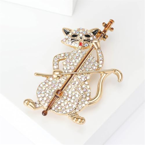 Image of Play The Cello Cat Cartoon Animal Brooch Lapel Pins Badge Unique Brooches for Women Girls Suit Dresses Clothing Backpacks Bags Hats Accessory Fashion Jewelry