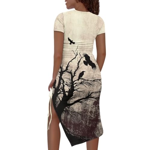 Image of Short Sleeve Dress for Women,Sexy Bodycon Dress,Plus Size Slit Dress,String Design s-4xl