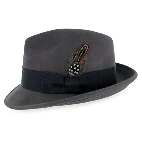Belfry Trilby Men/Women Snap Brim Vintage Style Dress Fedora Hat 100% Pure Wool Felt Available in Black, Grey, Pecan (M,Grey) Cover