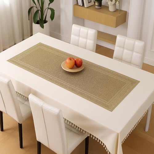 Image of Homerz Premium Table Runner, PVC, Size- 92x34 cm | Waterproof, Heat Resistant, Non-Slip, Easy to Clean Soft Table Runner for Coffee Table, Dining Table and Centre Table. (Border Net)