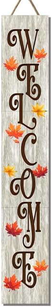 Fall Welcome Porch Sign Fall Wooden Signs For Front Porch Maple Leaf Pumpkin Indoor Outdoor Seasonal Hanging Front Door Thanksgiving Holiday Party Farmhouse Wall Decoration (48inx8in)