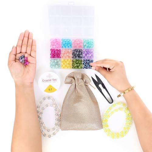 Image of Ambitieux DIY Bracelet Making Kit for Girls - 12 Types Colorful Beads with Charms, Elastic Thread, Earrings, Clasps & Rings - Jewellery Craft Kit for Kids, Birthday Return Gift, Rakhi Special Set for 2 3 4 5 6 7 8 9 10 years (Glass Crackle)