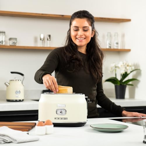 Image of Westinghouse 2 Slice 800 Watts Retro Toaster | Removable Bun Attachment, 6 Browning Levels, Bread Centring, Defrosting, Warming & Stop Function, Extendable Crumb Tray | White | WKTTB857WH