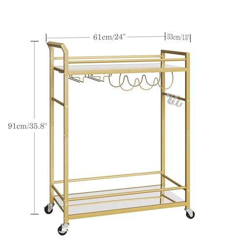 Image of 3 Tier Bar Cart, Small Beverage Cart, Mini Bar Cart with Wine Rack, Home Bar Serving Cart with Wheels for Dining Living Room (Gold, Mirrored) GBC106GU