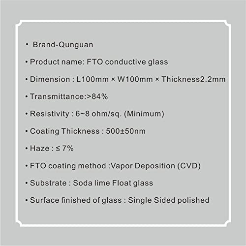 Image of FTO Coated Conductive Slides Glass Cover 100mmx100mm Transparent Material Fluorine-doped Tin Oxide SnO2:F for Lab R&D Use 6~8 ohm /sq (3 pcs /Package)