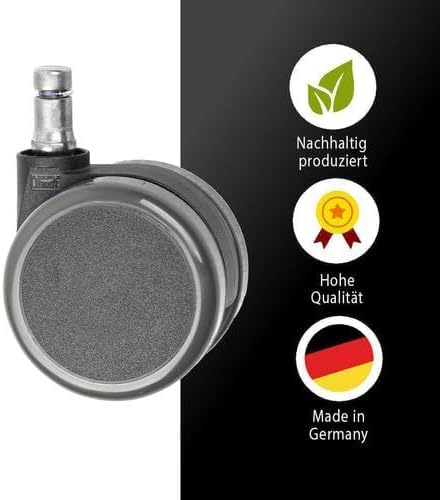 Trendoffice by Dauphin 5er Rollenset, Stuhlrollen Ersatzrollen Rollen für Drehstuhl Bürostuhl, geeignet für Hartböden wie Laminat, Vinyl, Parkett, Stein, Fließen, Stiftdurchmesser von 11mm