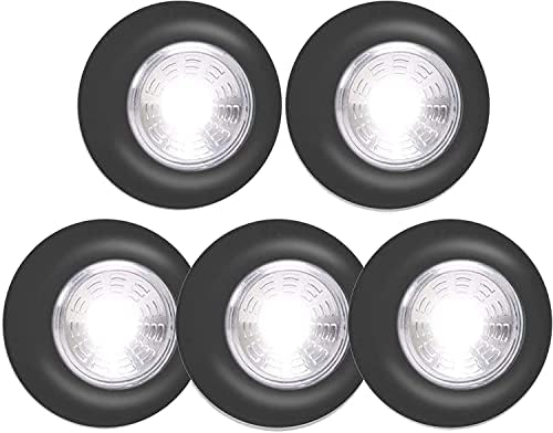 Dream Master Battery Operated Lights Tap Lights LED Push Lights Stick on Lights Portable Under Cabinet Lighting Wireless Kitchen Closet Counter Night Lights 5 Pack, Black，Cool White Light