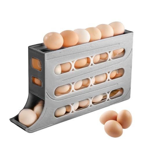 Egg Holder for Fridge, Eggs Dispenser Auto Rolling, 2024 Upgraded Multi-function 4-layer Tilted Design Slide Egg Dispenser Storage Box (White)