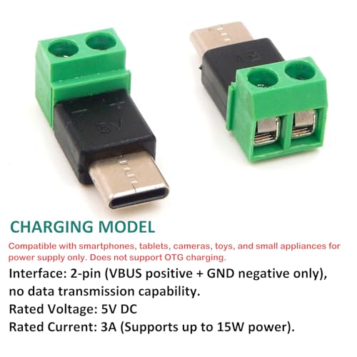5 conectores USB C macho a terminal tornillo 2 pines verde miniatura 4