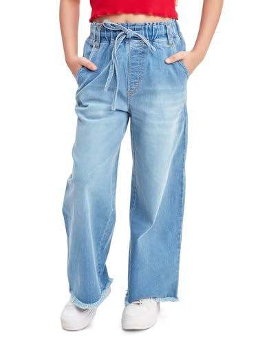 Image of olele Girls Super Jeans Collection for 4-14 Yrs | Stretchable Cotton Denim Trousers | Blue Jeans for Kids | Baggy Denim Pants | Cargo Pants for Girls