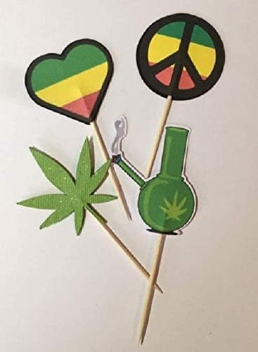 Miniatura 6 de 420 cupcake toppers, pot leaf decorations, Rasta decorations