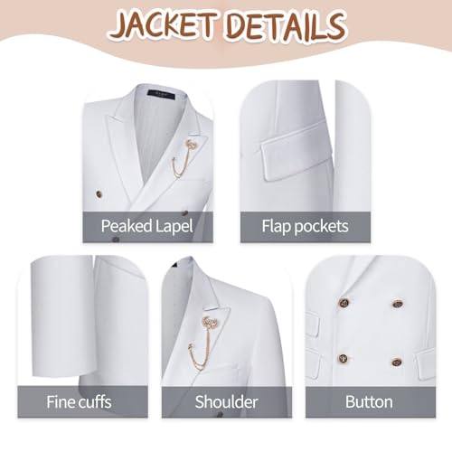 Double Breasted Suit for Men Gold Button Trim for Prom Blazer Peak Lapel Jacket Pants Tuxedo Suit Set4