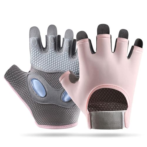 Guantes de verano para fitness, de silicona, con palma absorbente de impactos, de medio dedo, coloridos, para hombre y mujer, con protección solar, de seda helada, color rosa (A, L, 16 cm, 9,5 cm)