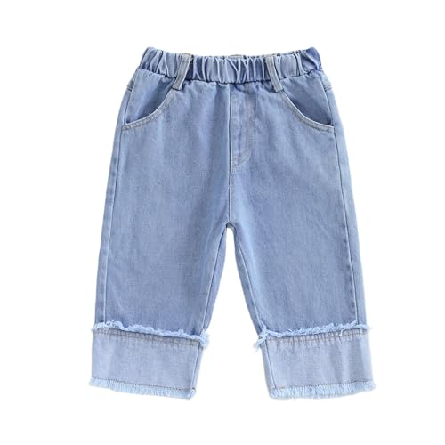 Little Girls Summer Jeans Elastic Wasitband Patchwork Denim Trousers with Pockets