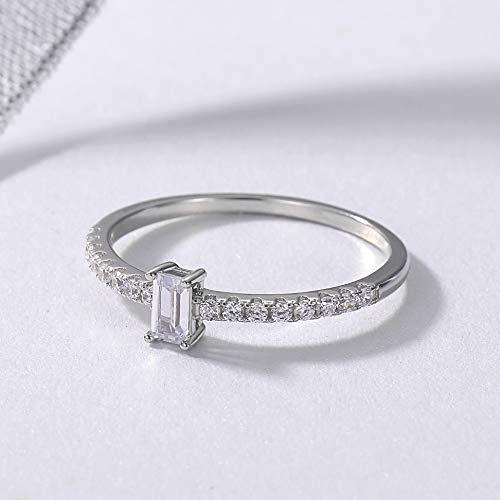 Molah Emerald Cut Simulated Diamond CZ Dainty Delicate Ring 925 Silver Rhodium Plated 6