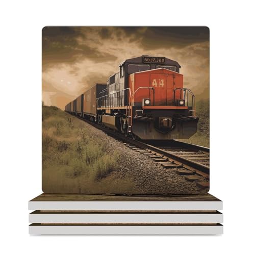 Dessous de verre train en céramique et liège pour table basse