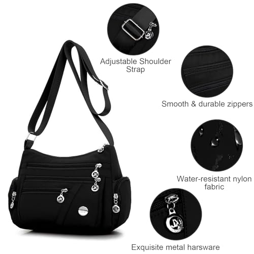 Nylon Crossbody Bags for Women Waterproof Shoulder Bag Ladies Multi Pocket Tote Handbag Travel Messenger Bag3