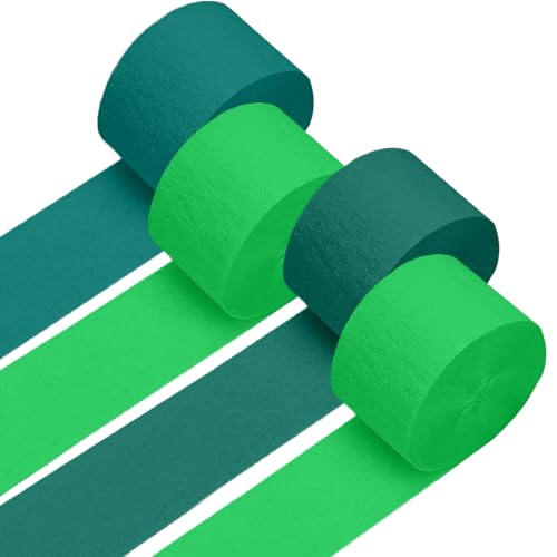 Image of 4 Crepe Paper Streamers Rolls, 328ft Pack of Green and Dark Green Crepe Paper for Birthday Wedding Baby Bridal Shower Decorations Christmas Craft Supplies (1.8 inch x 82 ft /Roll)