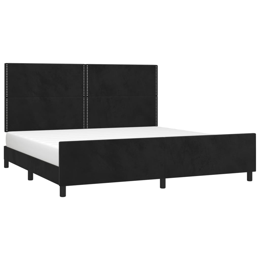 Hothingwell Telaio Letto Velluto 200x200 Cm con Testina Nero | Testina regolabile in altezza, piedi robusti, doghe in compensato, supporto posteriore per lettura