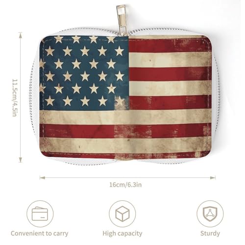 RFID Credit Card Holder Wallets for Women Cute Small Leather Ladies Cardholder Wallets Vintage American USA Flag Card Organizer Case with Zipper3