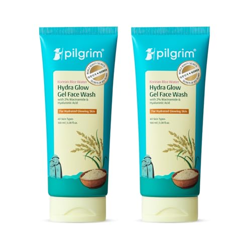 Image of Pilgrim Korean Rice Water Hydra Glow Gel Face Wash for Hydrated Glowing Skin | With 2 % Niacinamide for Dark Spots, Hyaluronic Acid for Deep Hydration | Gentle Cleanse | For All Skin Type | 50 ml (Pack of 2)