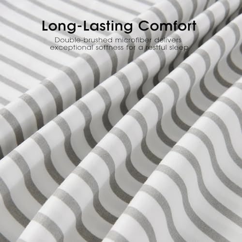 Image of FreshCulture Full Size Bed Sheets - Ultra Soft Striped Sheets - Brushed Microfiber - Deep Pockets up to 16 inch - Easy Care - Hotel Luxury 4 Piece Striped Sheets Full, Stripe Grey
