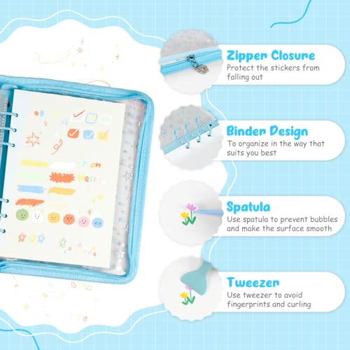 Image of 7 in 1 Sticker Storage Organizer, A5 Reusable Zipper Binder with Tools | Durable Pvc 6-Ring zipper sticker binder, Cute and Shiny Cover, Stickers Not Included